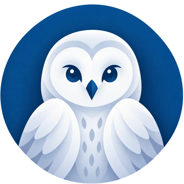 Countbird's owl logo: a white snowy owl on a deep blue circle